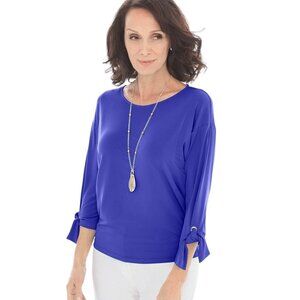 Chico's Tallie Tie-Sleeve Top. Chico's Size 2 (US 12/L). Majestic Blue. EUC.